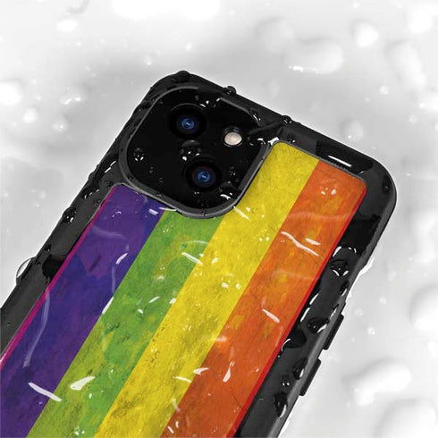 Distressed Rainbow Flag iPhone 15 Plus Waterproof Case